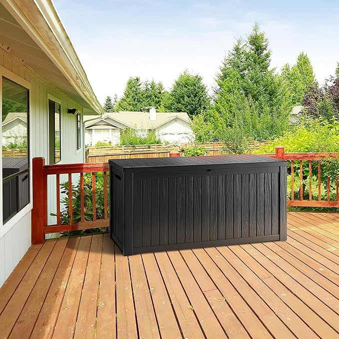 270 Gallon Lockable Resin Deck Box, Waterproof & UV-Resistant Outdoor Storage - Image 3