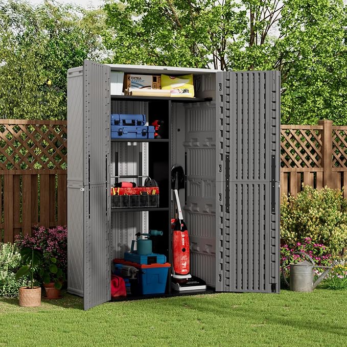 ZZM 67 Cuft Vertical Outdoor Storage Shed Diamond Texture Resin Outdoor Cabinet - Image 5