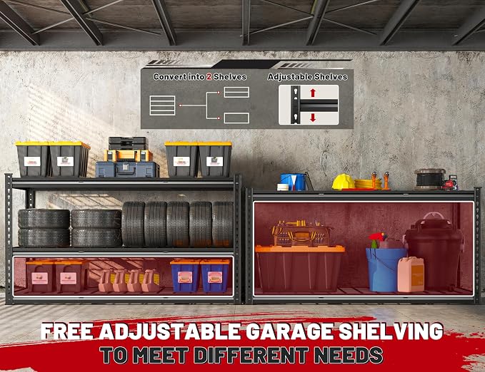 REIBII 55" W Garage Shelving, Heavy Duty Storage Shelves Load 3000LBS, 5 Tier - Image 2