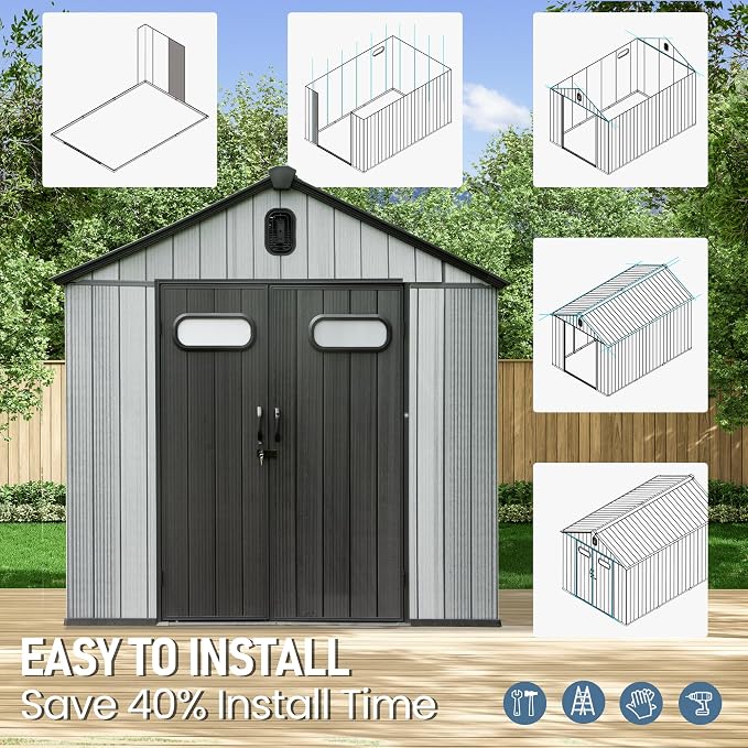 Domi 8x12 FT Outdoor Resin Storage Shed, All-Weather Double-Wall Storage - Image 9