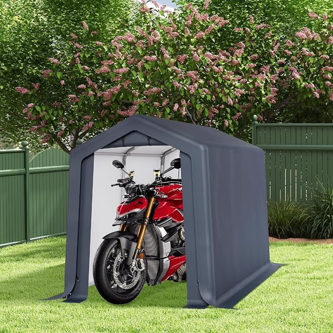 GREEN PARTY Storage Shelter Shed, 6x10 ft Portable Shed Outdoor Carport - Image 8