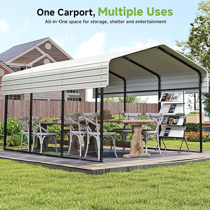 Real Relax 10×15FT Heavy Duty Carport, Metal Car Port Multi-Use Outdoor Storage - Image 3