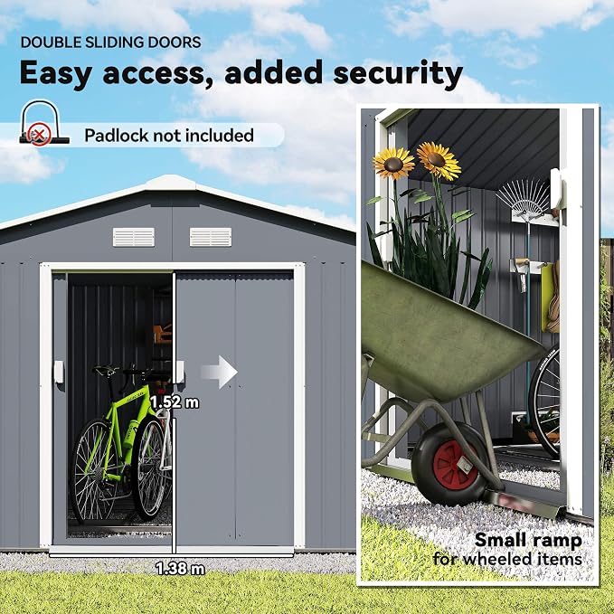 Outsunny 11' x 13' Outdoor Storage Shed, Garden Tool Metal Shed - Image 4