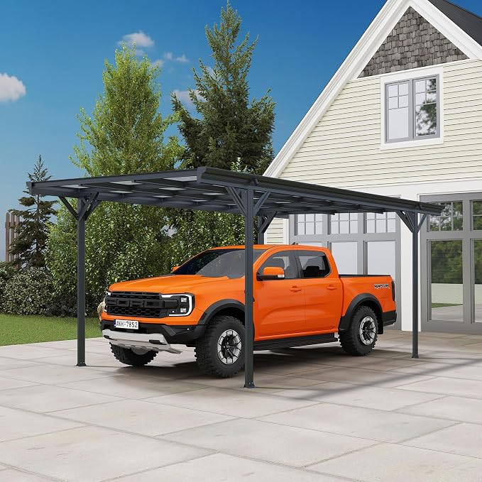 Real Relax 10×16ft Heavy Duty Carport, Pitched-Roof Polycarbonate Panel Canopy by RealRelax