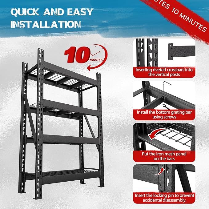 MUPATER 4-Tier Garage Shelving, 9000 LBS Heavy Duty Metal Storage Shelves - Image 6