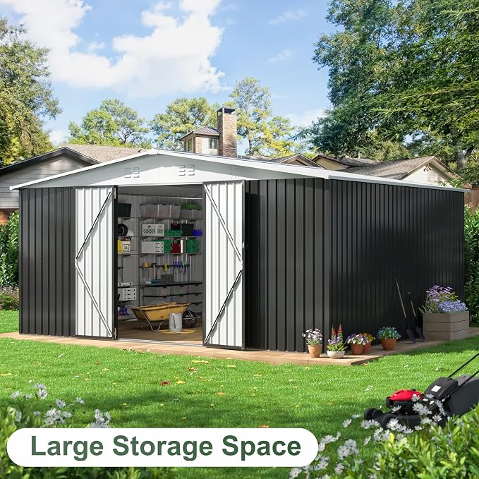WKM 12x14 FT Outdoor Storage Shed, Utility Metal Tool Storage - Image 4