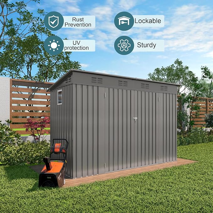 4 * 9.2 * 6 FT Outdoor Storage Shed, Galvanized Steel Garden Shed - Image 4