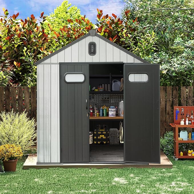 Domi 6x6 FT Outdoor Resin Storage Shed, All-Weather Double-Wall Storage Building by domioutdoorliving
