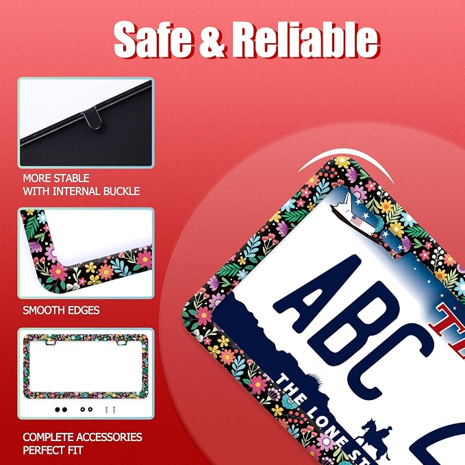 Colorful Flowers License Plate Frame Funny Floral License Plate Frames - Image 2
