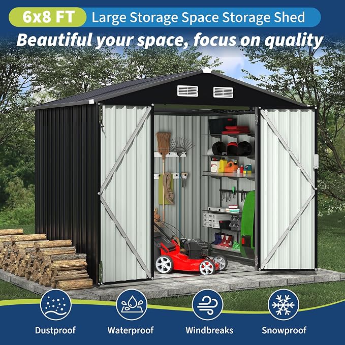 8x10 FT Metal Storage Sheds Outdoor, Metal Yard Sheds MetalGarden Shed Kit - Image 9