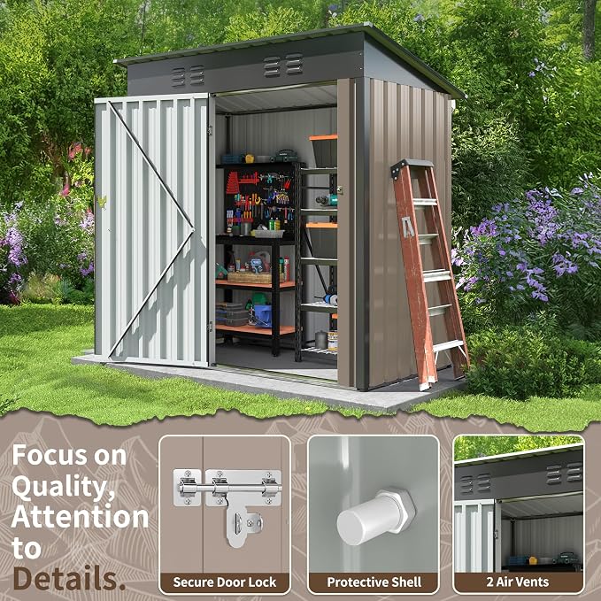 WKM 5x3 FT Outdoor Storage Shed, Utility Metal Tool Storage - Image 2