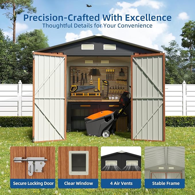 8x6FT Outdoor Storage Shed, Metal Garden Shed - Image 3