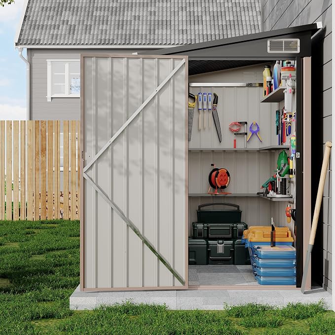 4x8 FT Metal Outdoor Lean to Storage Shed, Lean to Garden Shed Utility Tool Shed - Image 8