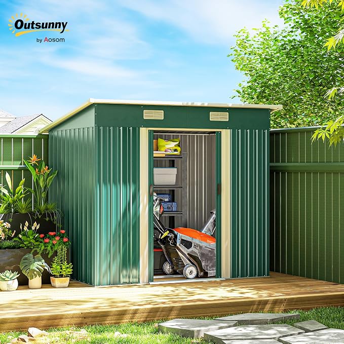 Outsunny 7' x 4' Outdoor Storage Shed, Metal Garden Tool House - Image 2