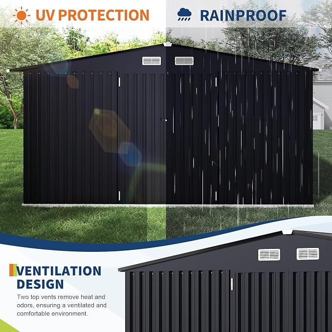 8x10x6.4 FT Outdoor Storage Sheds, Metal Garden Tool Shed - Image 4
