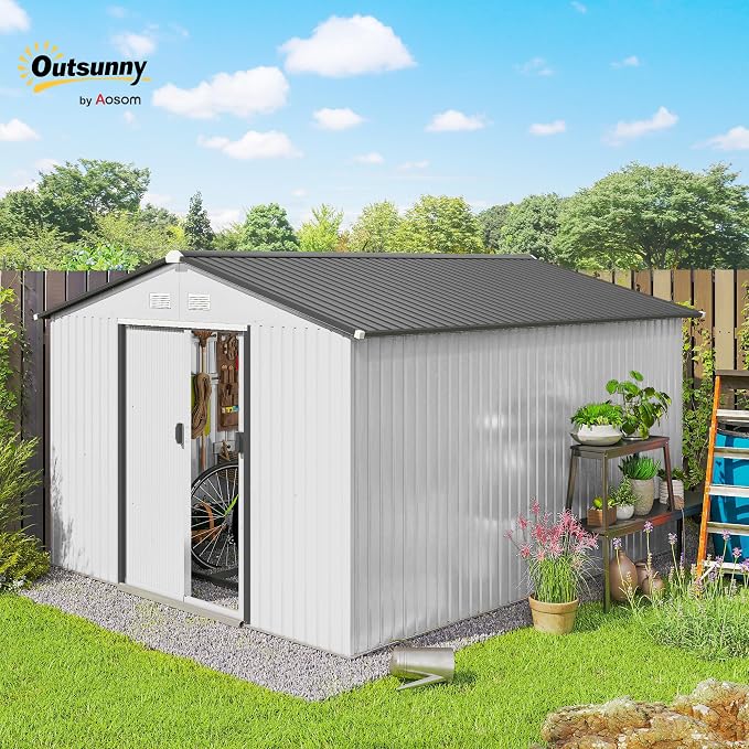 Outsunny 11' x 9' Outdoor Storage Shed, Garden Tool Metal Shed - Image 2