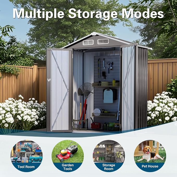5X3 FT Metal Outdoor Storage Shed, Waterproof Tool House - Image 7