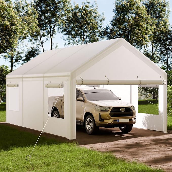 Shintenchi Carport 10' x 20' Heavy Duty Portable Garage, Car Port Canopy - Image 2