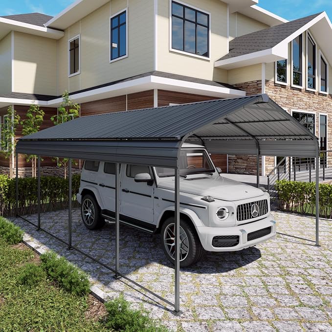 12x20x8.7 FT Carport with Galvanized Steel Roof, Heavy Duty Metal Carport Canopy - Image 7