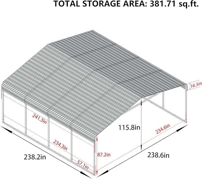 20x20 FT Carport with Metal Roof, Heavy Duty Metal Carport Canopy, Garage Car - Image 2