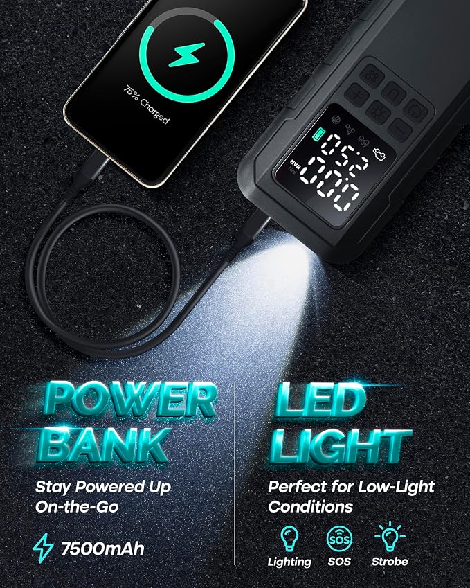 Tire Inflator Portable Air Compressor and Power Bank - Image 4