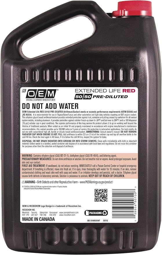 OEM Recochem Asian Vehicles Premium Antifreeze 50/50 Extended Life Coolant RED - Image 2