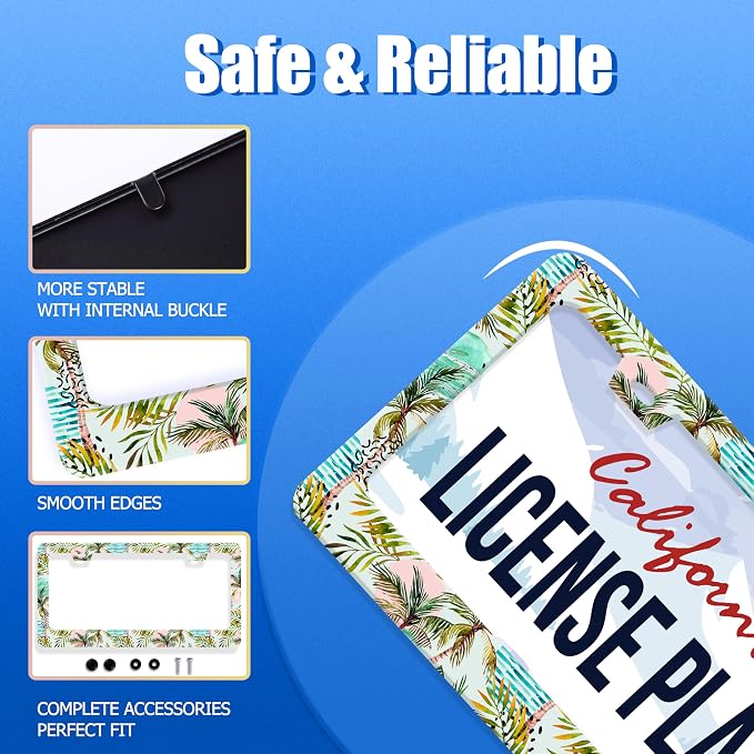 Palm Tree License Plate Frame Colorful Hawaii License Plate Holder Funny Car - Image 2