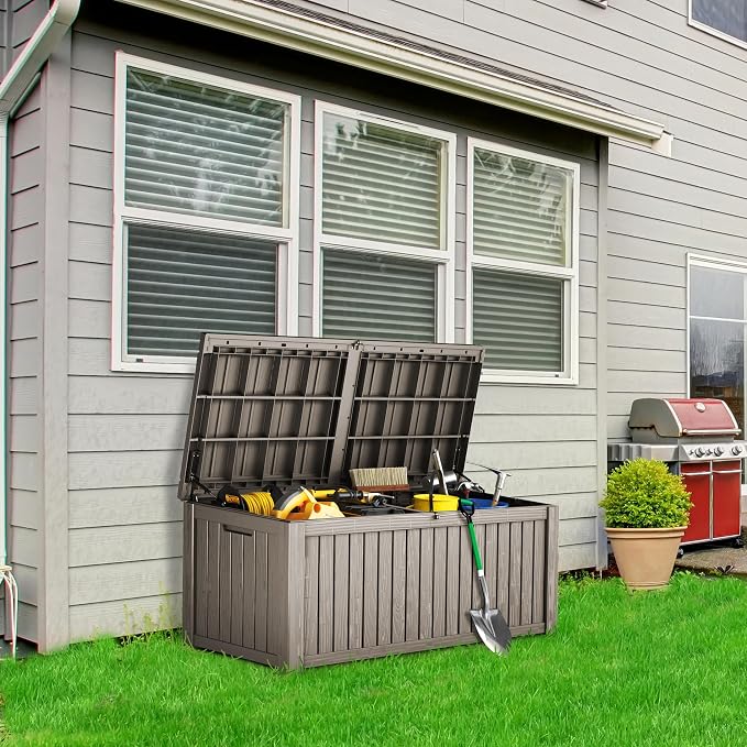180 Gallon Lockable Resin Deck Box, Waterproof & UV-Resistant Outdoor Storage - Image 3