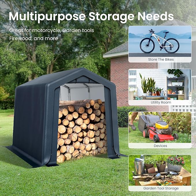 PHI VILLA 6'x10'x7' Outdoor Portable Storage Shelter Shed Garage - Image 2