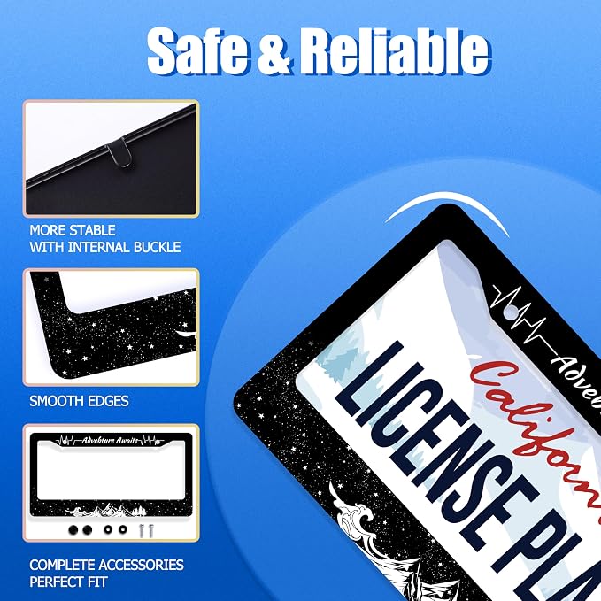 Advebture Awaits License Plate Frame Mountain Waves Forest License Plate - Image 2