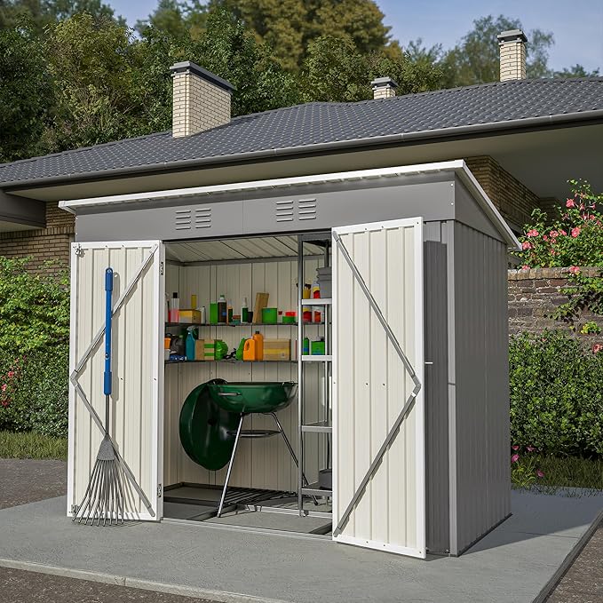 4'x8' Metal Shed Outdoor Storage Shed, Metal Steel Utility Tool Shed Storage - Image 8