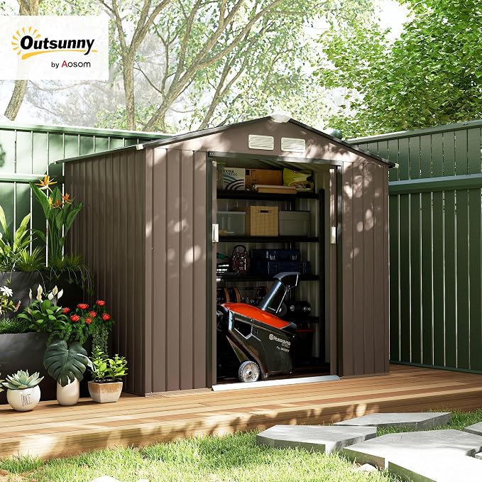 Outsunny 7' x 4' Outdoor Storage Shed, Garden Tool Metal Shed - Image 2