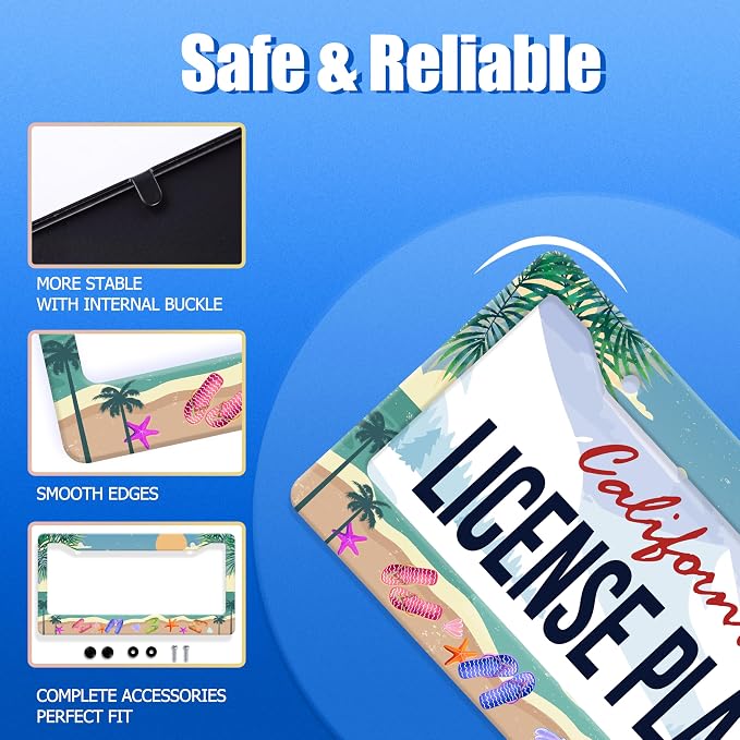 Summer Beach License Plate Frame Flip Flops License Plate Stainless Steel Funny - Image 2