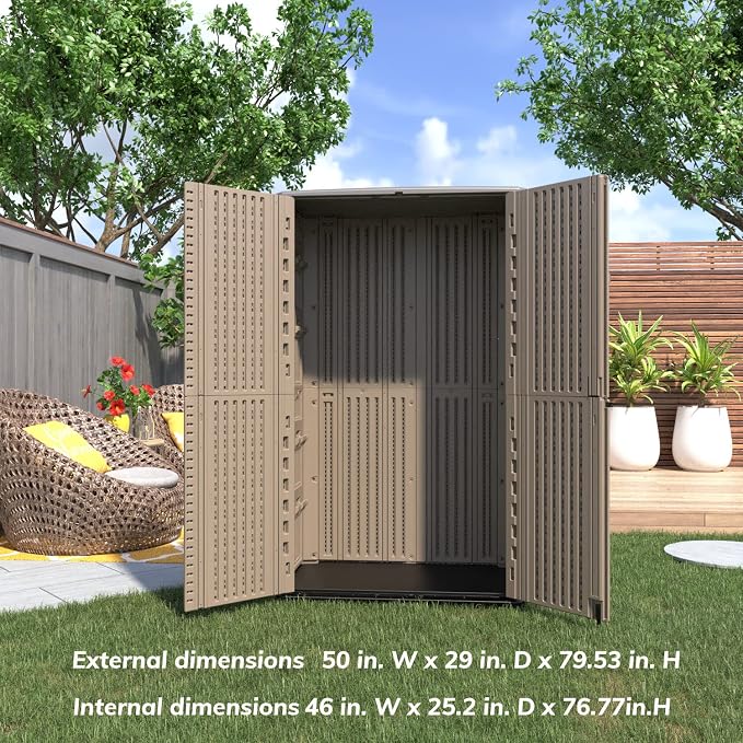 ADDOK Outdoor Storage Sheds Waterproof, Resin Outdoor Storage Cabinet Lockable - Image 2