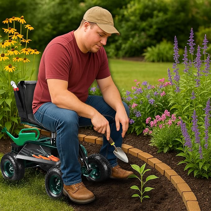 Garden Seat with Wheels – Adjustable 360° Swivel Gardening Stool with Hydraulic - Image 2