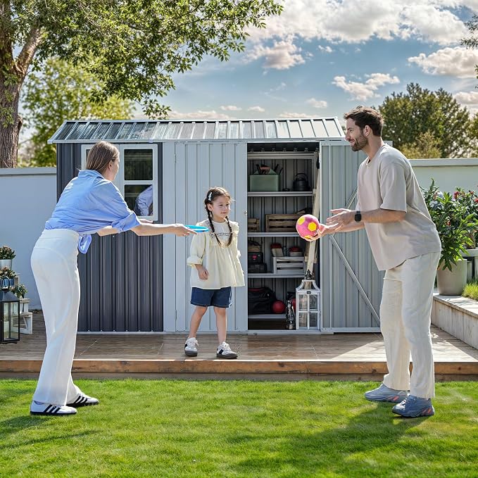 DWVO 8' x 6' Outdoor Storage Shed, Waterproof Metal Garden Shed - Image 2