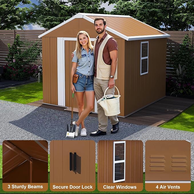6 x 4 FT Outdoor Storage Shed, Metal Garden Tool Shed - Image 3