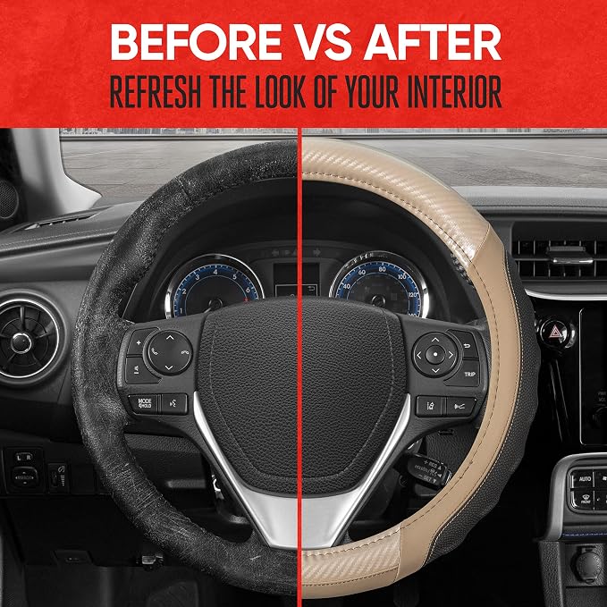 Motor Trend UltraSport Beige Carbon Fiber Steering Wheel Cover, Standard 15 - Image 5