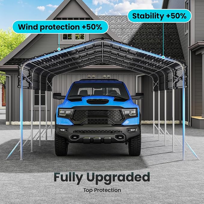 12x20ft Heavy Duty Metal Carport – Outdoor Galvanized Garage, Sturdy Structure - Image 6