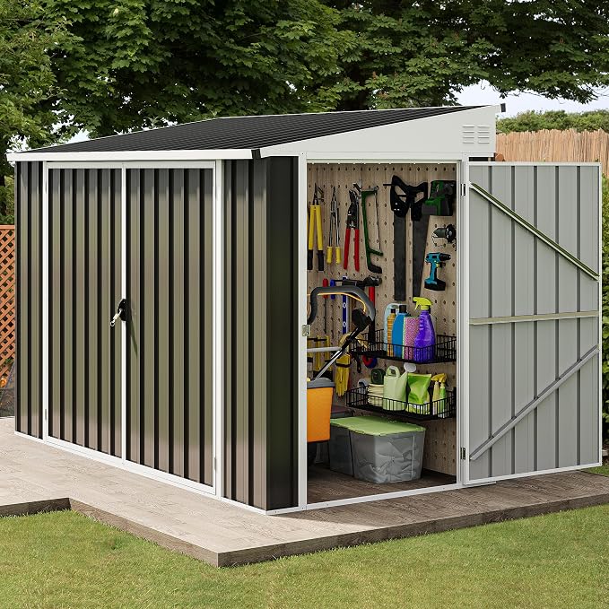 DWVO 8x4 FT Outdoor Weatherproof Storage Shed, Secure Metal Bike Shed - Image 2