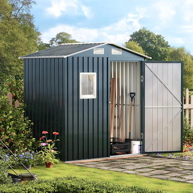 6X4X6.5 FT Compact Vertical Outdoor Steel Storage Shed - Image 7