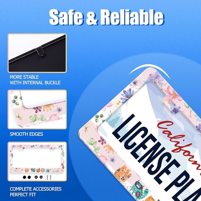 Cat and Flowers License Plate Frame Beautiful Floral Animals License Plate - Image 2