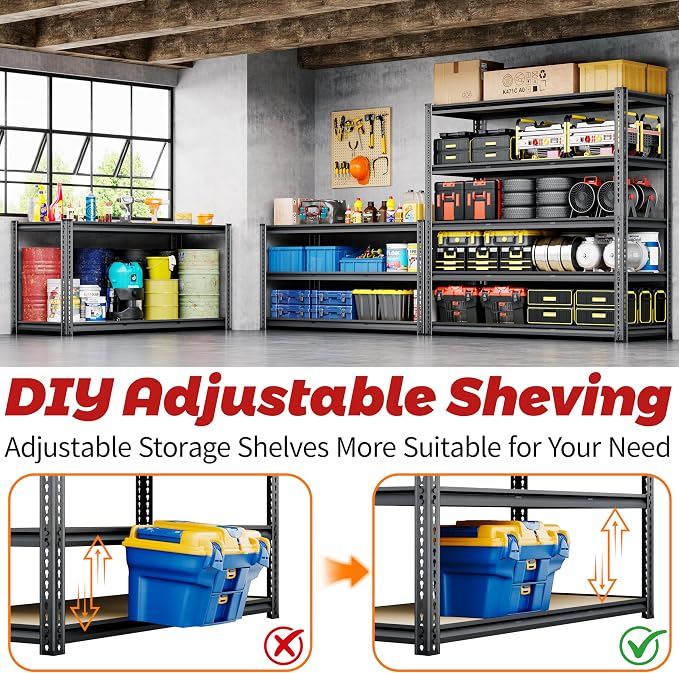 48"W Garage Shelving, 2650LBS Storage Shelves heavy duty, 5 Tier Metal Shelving - Image 7