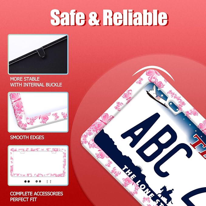 Pink Butterfly License Plate Frame Funny Animal License Plate Frames Stainless - Image 2