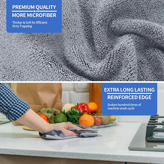 HOMERHYME Microfiber Cleaning Cloths, 8 Pack Cleaning Rags, Lint-Free 300GSM - Image 3