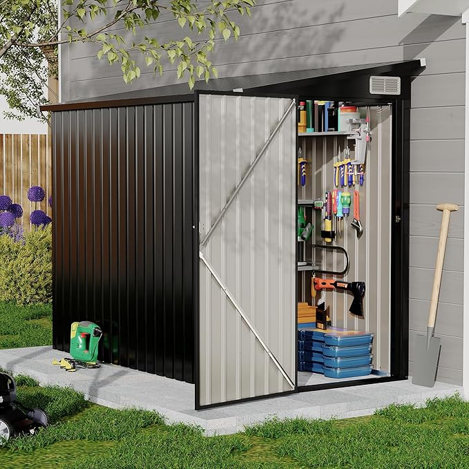 4' x 8' Outdoor Lean to Storage Sheds Outdoor, Heavy-Duty Lean to Garden by RELJOFUM