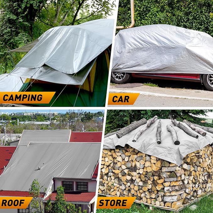 AROIC 10x12FT Heavy Duty Tarps Waterproof, 16 Mil Thick Camping Tarp-15x17 Weave - Image 2
