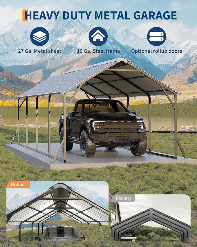 11'x20'x9' Vertical Roof Metal Carport, Heavy Duty Steel Car Ports - Image 4