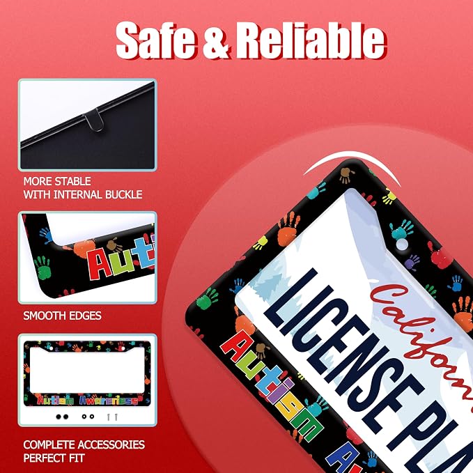 Autism Awareness License Plate Frame Colorful Handprint License Plate Frames - Image 2