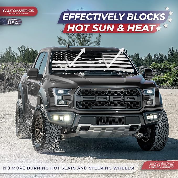 Autoamerics 1-Piece Windshield Sun Shade B&W Camo American Flag USA Design - Image 3
